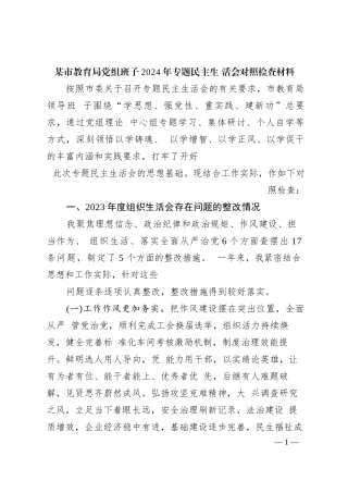 某市教育局党组班子2024年专题民主生活会对照检查材料