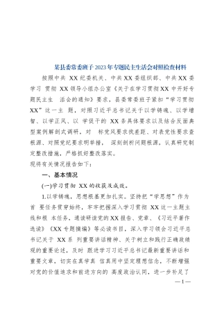 某县委常委班子2023年专题民主生活会对照检查材料