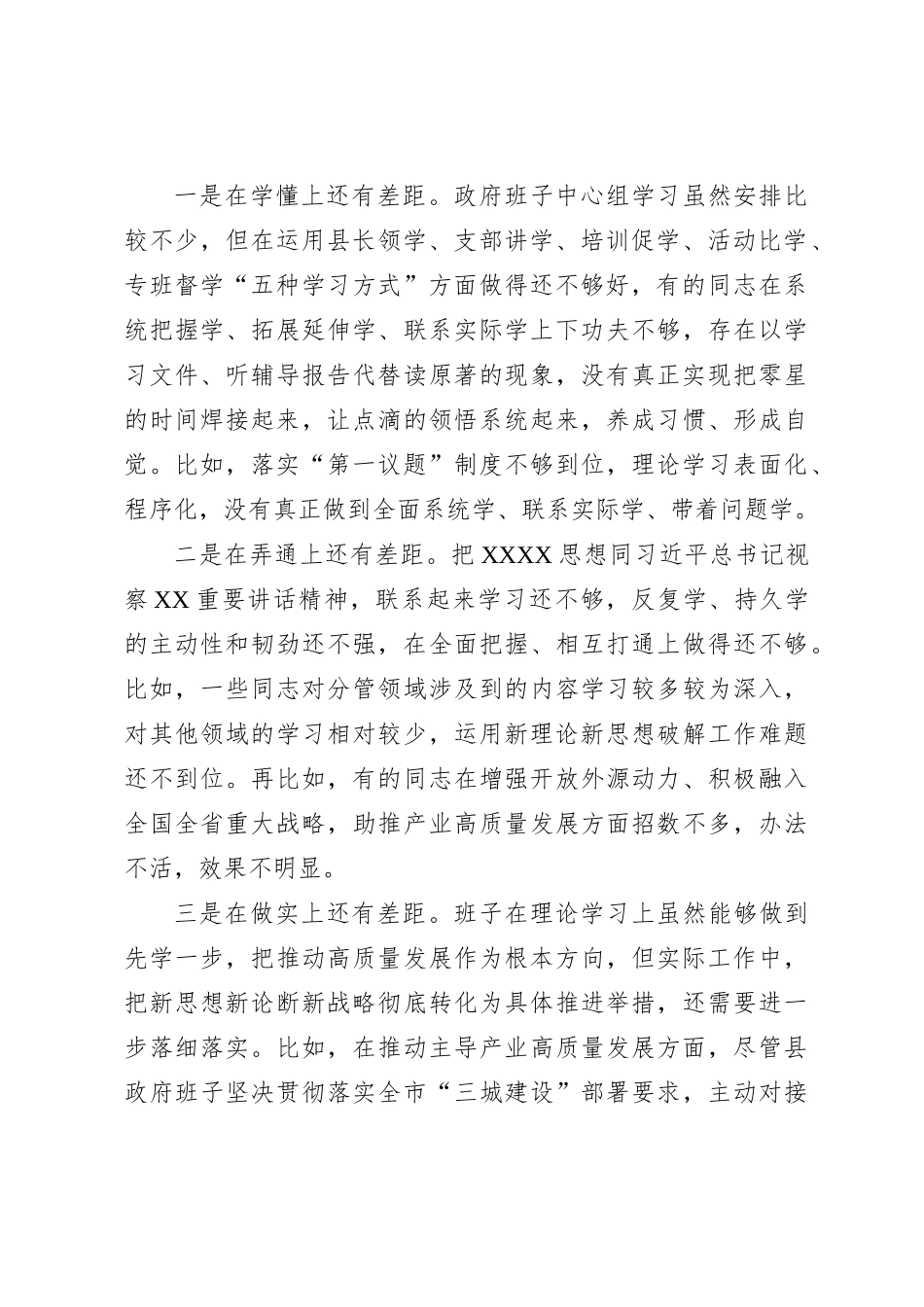 某县政府领导班子2023年度专题民主生活会对照检查材料_第2页