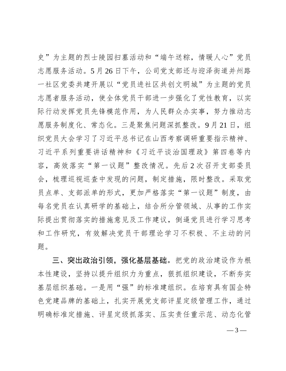 企业2023年党支部书记述职报告_第3页
