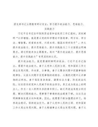 团支部书记主题教育研讨发言：努力提升政治能力、思维能力、实践能力