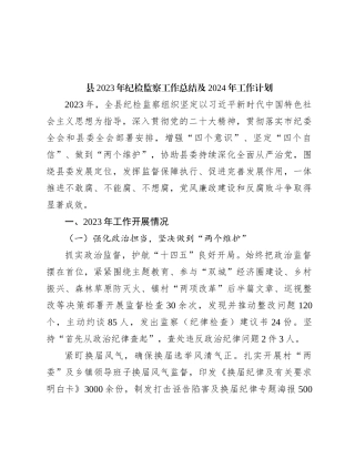 县2023年纪检监察工作总结及2024年工作计划