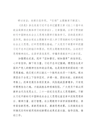 研讨发言：发挥示范作用，“引领”主题教育不断深入