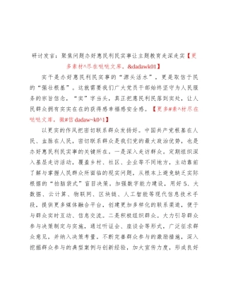 研讨发言：聚焦问题办好惠民利民实事 让主题教育走深走实