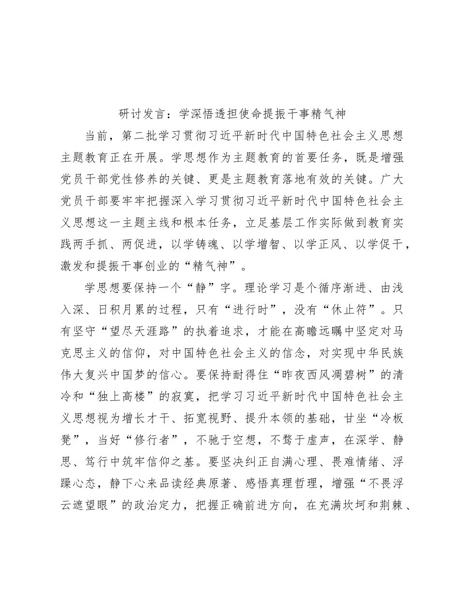 研讨发言：学深悟透担使命 提振干事精气神_第1页