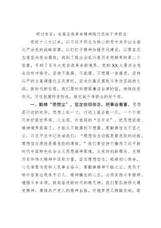 研讨发言：永葆自我革命精神践行忠诚干净担当