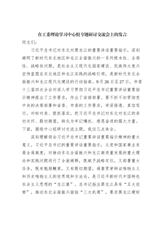在工委理论学习中心组专题研讨交流会上的发言