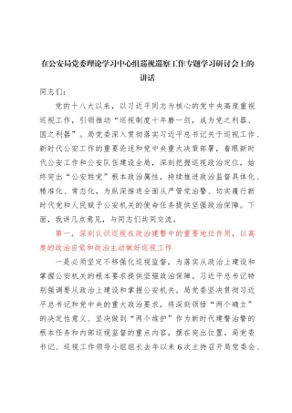 在公安局党委理论学习中心组巡视巡察工作专题学习研讨会上的讲话