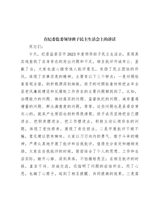 在纪委监委领导班子民主生活会上的讲话
