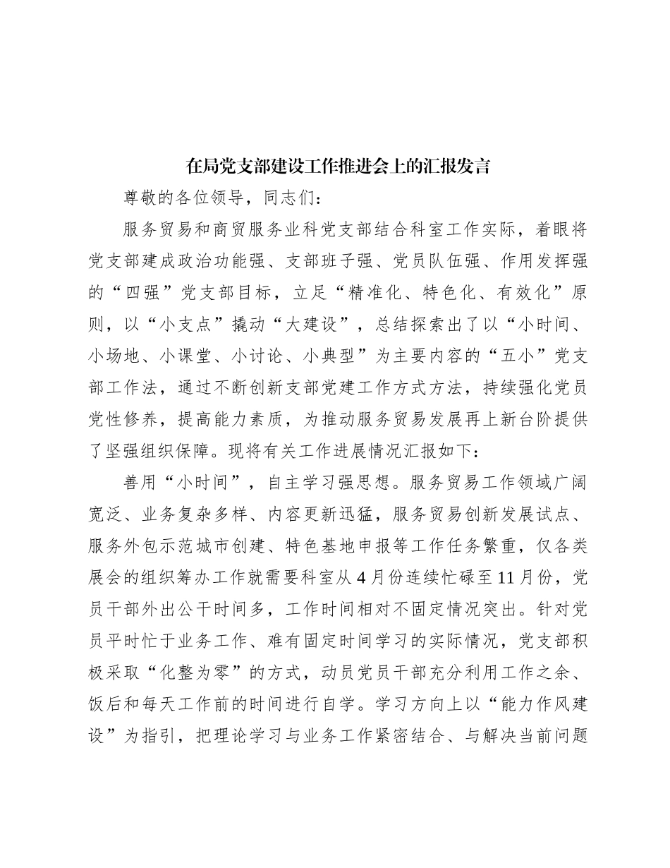 在局党支部建设工作推进会上的汇报发言_第1页