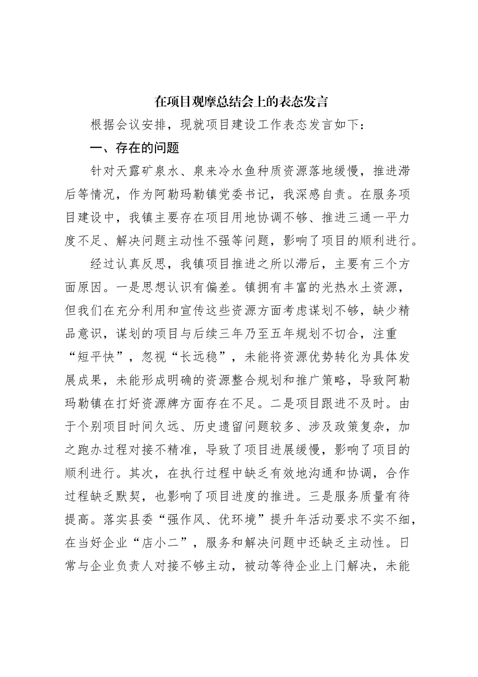 在项目观摩总结会上的表态发言 (2)_第1页
