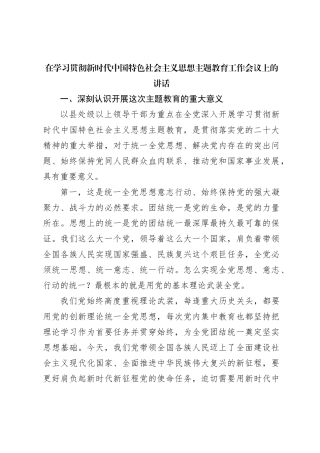 在学习贯彻新时代中国特色社会主义思想主题教育工作会议上的讲话