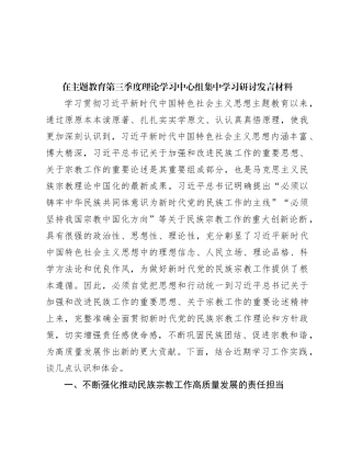 在主题教育第三季度理论学习中心组集中学习研讨发言材料