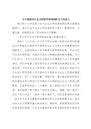 在主题教育生态文明典型案例剖析会上的发言