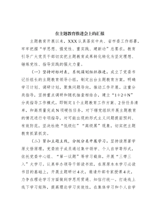在主题教育推进会上的汇报