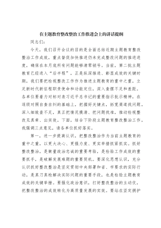 在主题教育整改整治工作推进会上的讲话提纲