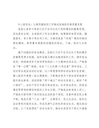 中心组发言：以高质量组织工作推动县域经济高质量发展