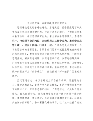中心组发言：以学铸魂,铸牢对党忠诚