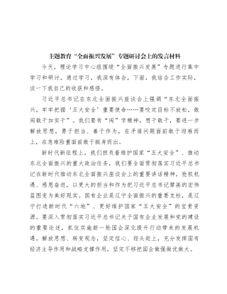 主题教育“全面振兴发展”专题研讨会上的发言材料