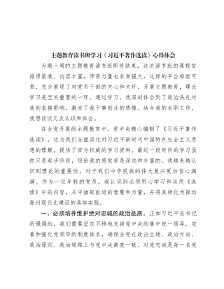 主题教育读书班学习《习近平著作选读》心得体会