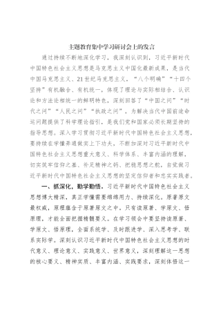 主题教育集中学习研讨会上的发言