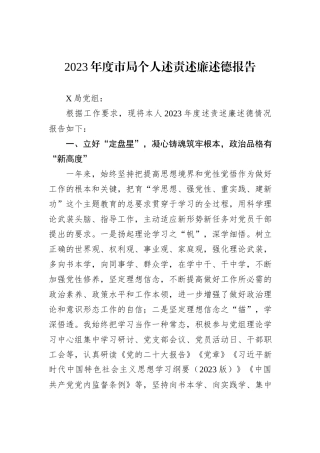2023年度市局个人述责述廉述德报告