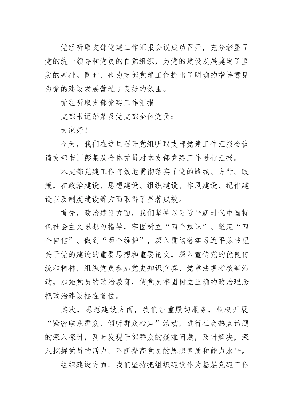 XX局党组成员听取第一党支部支部书记抓党建工作情况汇报_第3页