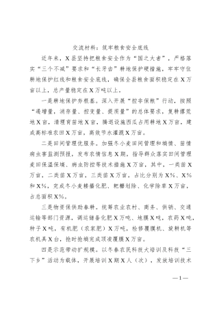 交流材料：筑牢粮食安全底线