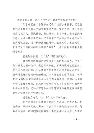教育整顿心得：念好“四字诀”锻造纪检监察“铁军”