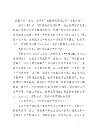 经验材料：放大“党建＋”效能确保防汛工作“有能有效”