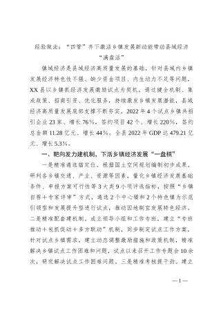 经验做法：“四管”齐下激活乡镇发展新动能带动县域经济“满盘活”