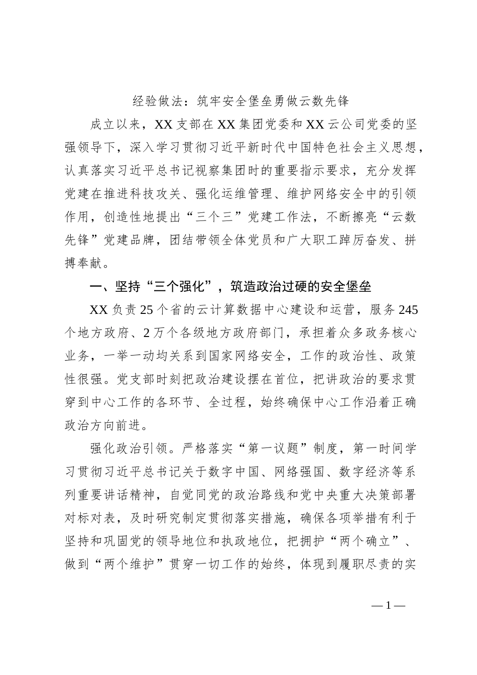 经验做法：筑牢安全堡垒勇做云数先锋_第1页