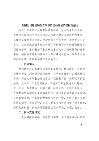 集团公司陈规陋俗专项整治活动报告（企业，工作汇报总结）