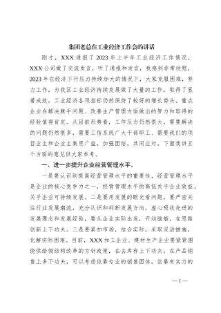 集团老总在工业经济工作会的讲话