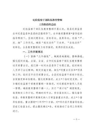 纪检监察干部队伍教育整顿工作阶段性总结