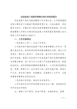 纪检监察干部教育整顿自纠自查情况报告