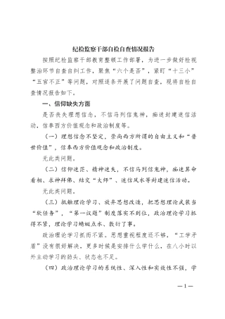 纪检监察干部自检自查情况报告