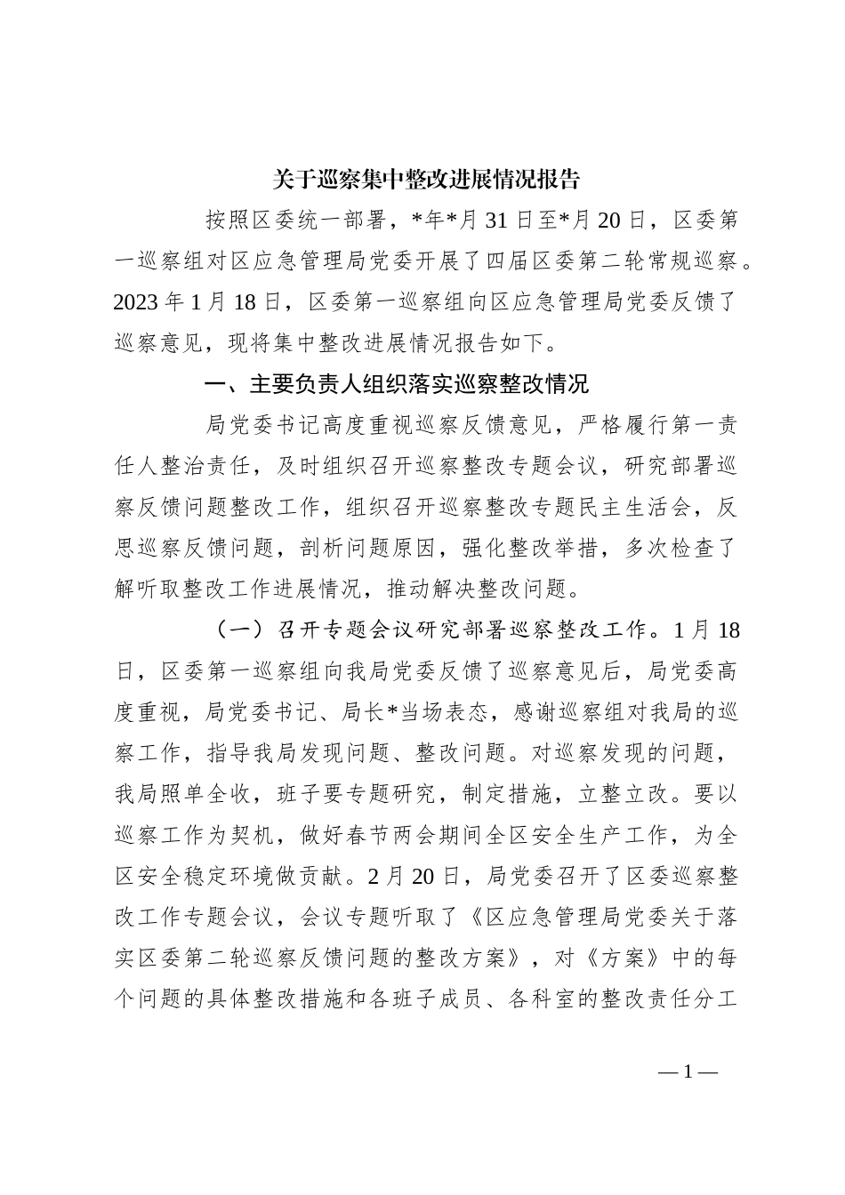 关于巡察集中整改进展情况报告_第1页
