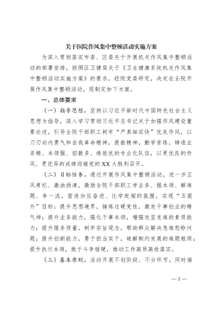 关于医院作风集中整顿活动实施方案