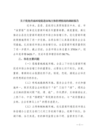 关于优化营商环境促进市场主体倍增情况的调研报告