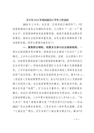 关于在2023年度民政局上半年工作总结