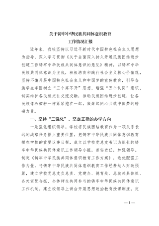 关于铸牢中华民族共同体意识教育工作情况汇报
