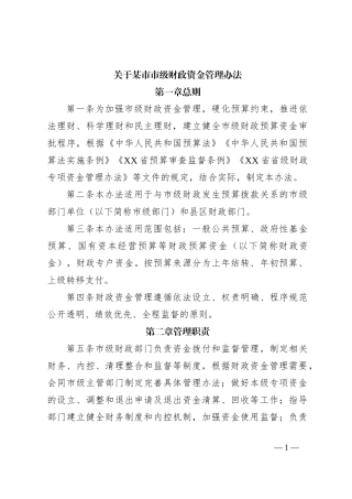 关于某市市级财政资金管理办法