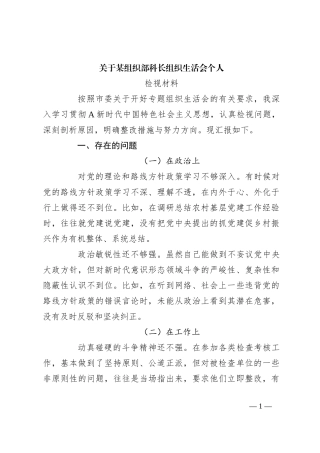 关于某组织部科长组织 生活会个人检视材料