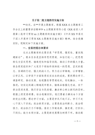 关于第二批主题教育实施方案