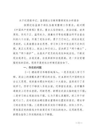 关于纪委副书记、监委副主任教育整顿党性分析报告