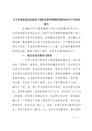 关于纪委监委纪检监察干部队伍教育整顿检视整治环节工作情况报告