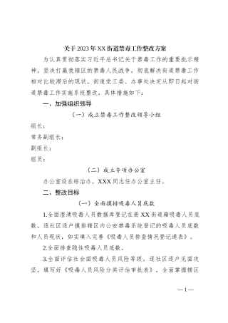 关于2023年XX街道禁毒工作整改方案