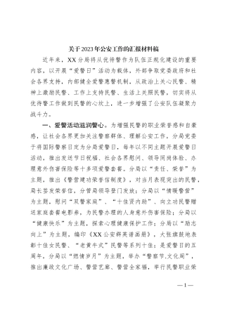 关于2023年公安工作的汇报材料稿