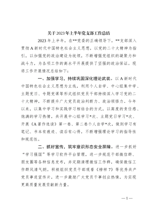 关于2023年上半年党支部工作总结